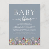 Baby in Bloom Wildblumen Dusty Blue Baby Dusche Postkarte (Vorderseite)