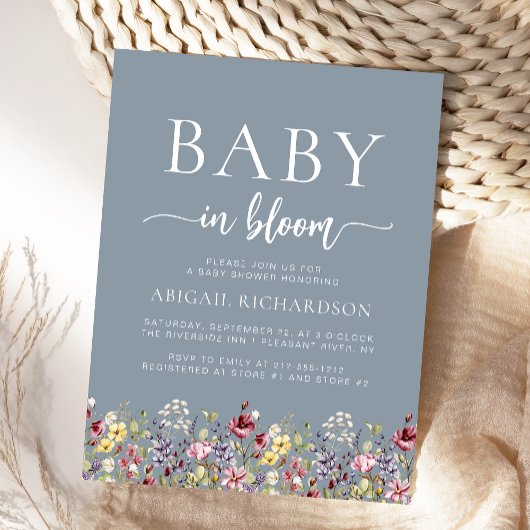 Baby in Bloom Wildblumen Dusty Blue Baby Dusche Postkarte