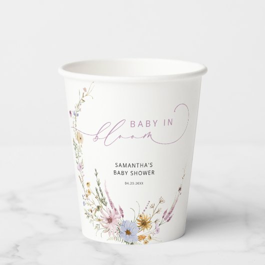 Baby in Bloom Wildblumen Elegante Babydusche Pappbecher (Rückseite)