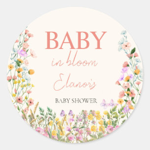 Baby in Bloom Wildblumen Elegante Babyparty für Mä Runder Aufkleber