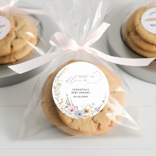 Baby In Bloom Wildblumen Florale Babyparty Runder Aufkleber