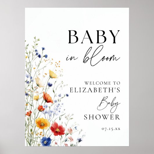 Baby in Bloom Wildblumen Kinderdusche Begrüßungsze Poster (Vorne)