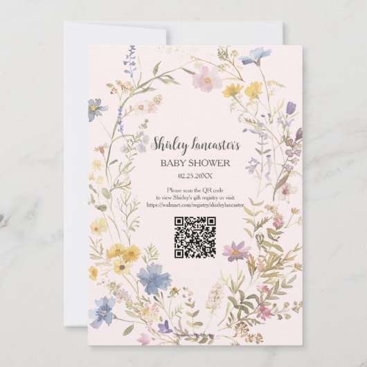 Baby in Bloom Wildblumen Kinderduschgarten Einladung (Rückseite)