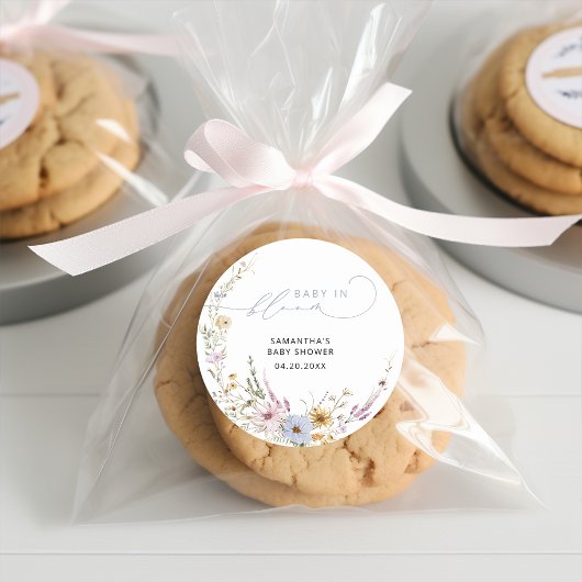 Baby in Bloom Wildblumen Minimalistisch Babydusche Runder Aufkleber