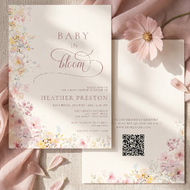 Baby In Bloom Wildblumen QR Babyparty Einladung