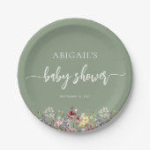Baby in Bloom Wildblumen Sage Green Baby Dusche Pappteller (Vorderseite)