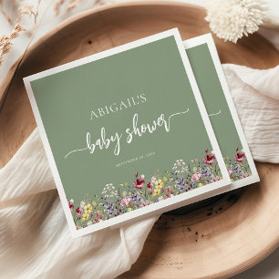 Baby in Bloom Wildblumen Salbeigrüne Babyparty Serviette
