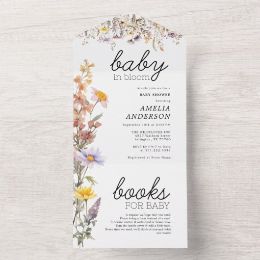 Baby in Bloom Wildblumen Sommerdusche All In One Einladung (Innen)