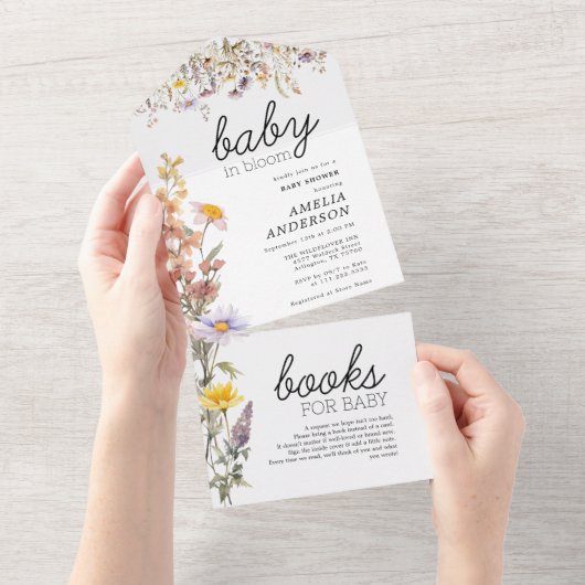 Baby in Bloom Wildblumen Sommerdusche All In One Einladung (Abreißtisch)