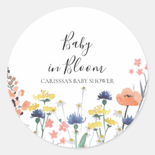 Baby in Bloom Wildflower-Baby-Party Klassisch Rund Runder Aufkleber