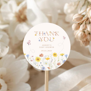 Baby in Bloom Wildflower Baby Shower Danke Runder Aufkleber