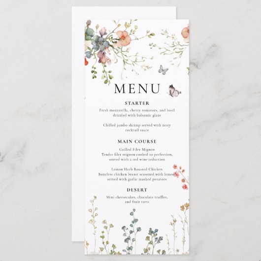 Baby in Bloom Wildflower Baby Shower Menükarte (Vorne/Hinten)