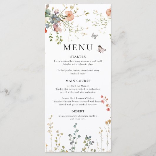 Baby in Bloom Wildflower Baby Shower Menükarte (Vorderseite)