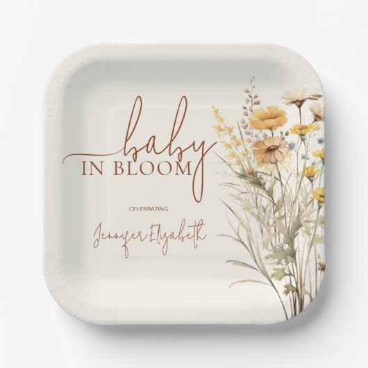 Baby in Bloom Wildflower Baby Shower Pappteller (Vorderseite)