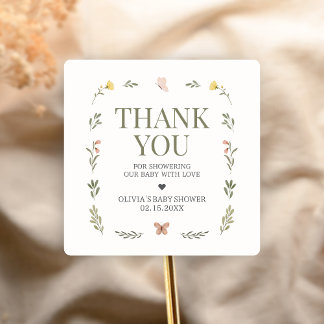 Baby in Bloom Wildflower Baby Shower Quadratischer Aufkleber