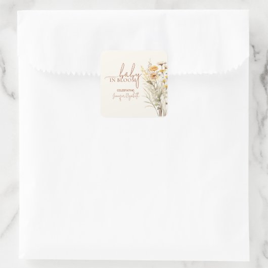 Baby in Bloom Wildflower Baby Shower Quadratischer Aufkleber (Tasche)