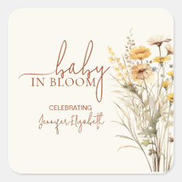 Baby in Bloom Wildflower Baby Shower Quadratischer Aufkleber