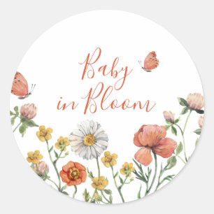 Baby in Bloom Wildflower Babyparty Runder Aufkleber