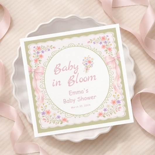 Baby in Bloom Wildflower Bow Baby Shower Serviette