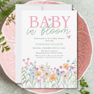Baby in Bloom Wildflower Mädchen-Baby-Party Einladung