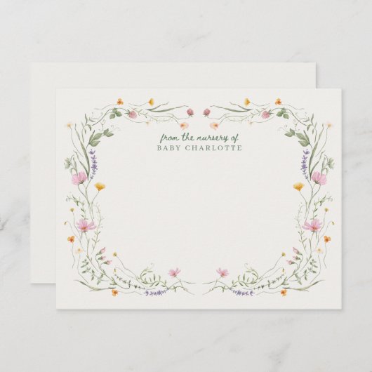 Baby in Bloom Wildflower Nursery Note Card Einladung (Vorne/Hinten)