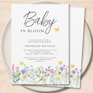 Baby in Bloom Wildflower Schmetterlinge Baby-Party Einladung