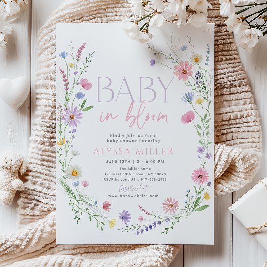 Baby in Bloom Wildflower Wreath Baby Shower Einladung