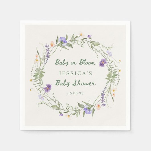 Baby in Bloom Wildflowers, Baby Shower Napkins Serviette (Vorderseite)