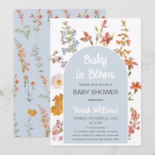 Baby in Bloom Wildflowers Blaues Bogen Jungen Baby Einladung