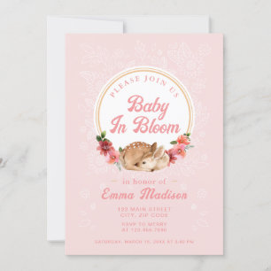 Baby in Bloom Woodland Deer Pink Dusche Einladung