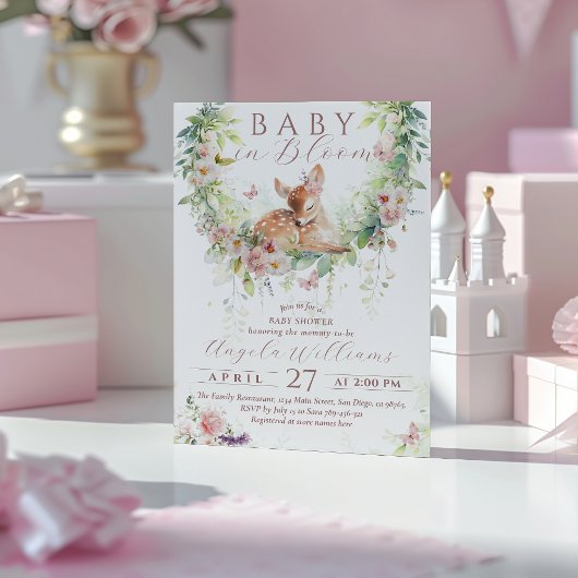 Baby in Bloom Woodland Floral Baby Girl Dusche Einladung