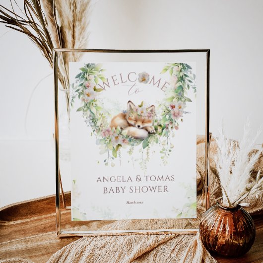 Baby in Bloom Woodland Floral Baby Girl Dusche Poster