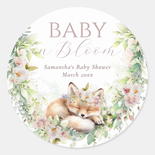 Baby in Bloom Woodland Floral Baby Girl Dusche Runder Aufkleber (Vorderseite)