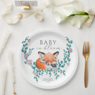 Baby in Bloom Woodland Fox Greenery Baby Shower Pappteller