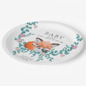 Baby in Bloom Woodland Fox Greenery Baby Shower Pappteller (Schrägansicht)