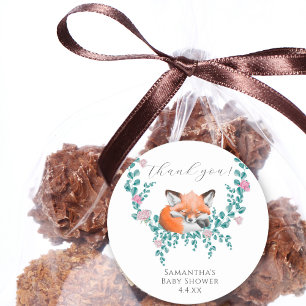 Baby in Bloom Woodland Fox Greenery Vielen Dank Runder Aufkleber