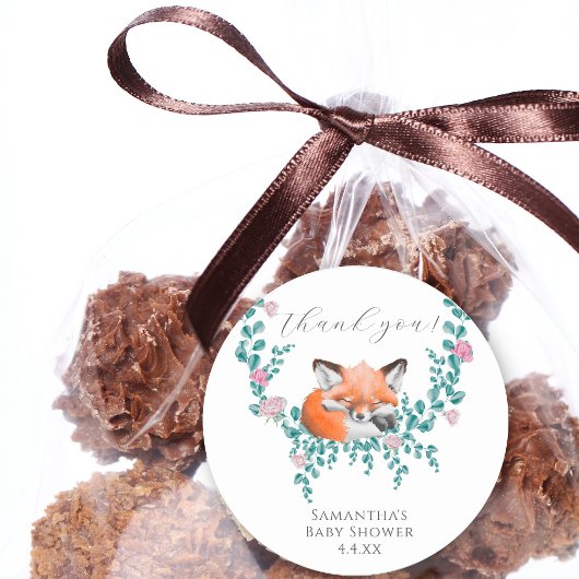 Baby in Bloom Woodland Fox Greenery Vielen Dank Runder Aufkleber