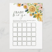 Baby in Bloom Yellow Floral Bingo Game Hinweiskarte (Vorderseite)