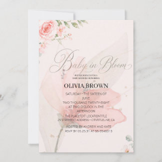 Baby in Bloom zartes rosa Babyparty  Einladung