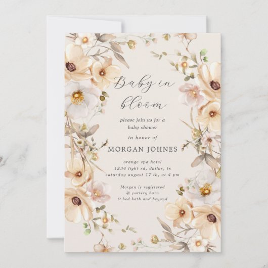 Baby in Bloom zender Blumendusche einladen (Vorderseite)