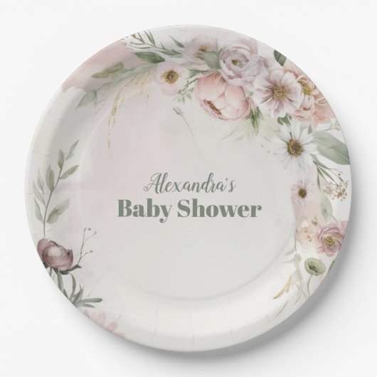 Baby in Bloush Blush Spring Bloral Baby Dusche Pappteller (Vorderseite)