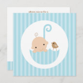 Baby in Blue Umbrella Baby Dusche Einladung (Vorne/Hinten)