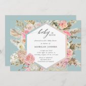 Baby in blühendem bohemianischem Baby Einladung (Vorne/Hinten)