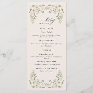 Baby in blühendem Elfenbein Blumendusche Menü Menükarte