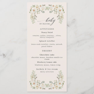 Baby in blühendem Elfenbein Blumendusche Menü Menükarte