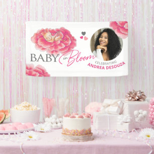Baby in blühender Aquarell Rosa Foto Babydusche Banner