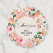 Baby in blühender, blumengeschmückter Babydusche D Geschenkanhänger (Rückseite)