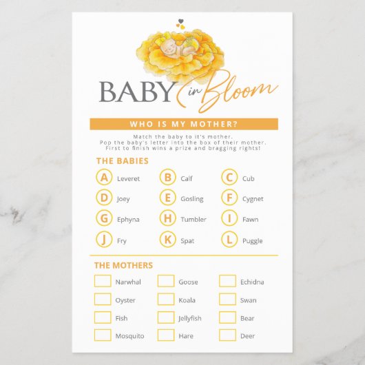 Baby in blühender gelber Babydusche Wortsuche Flyer (Hinten)