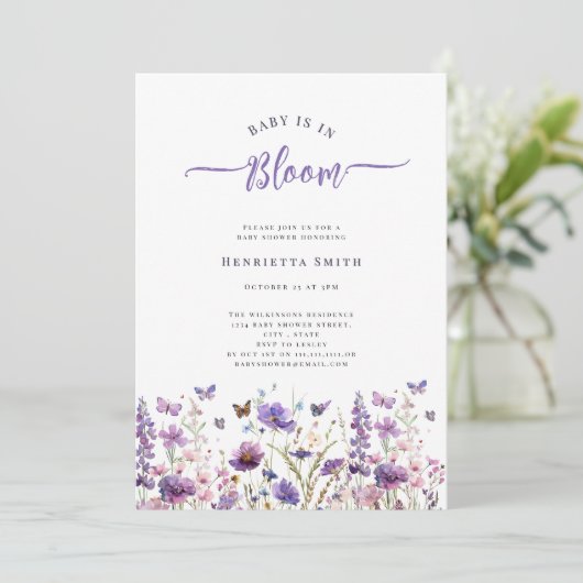 Baby in blühender, moderner Aquarell Babydusche Einladung (Stehend Vorderseite)