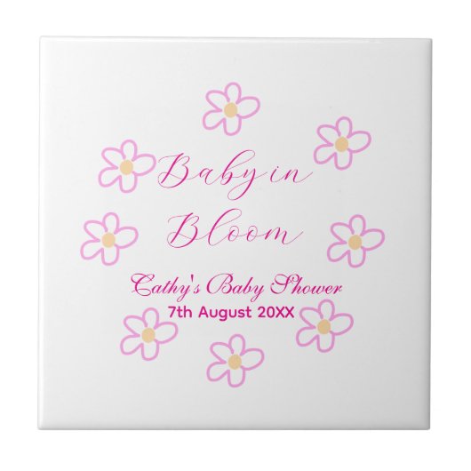 Baby in blühender rosa Blume Babydusche schlicht e Fliese (Vorderseite)